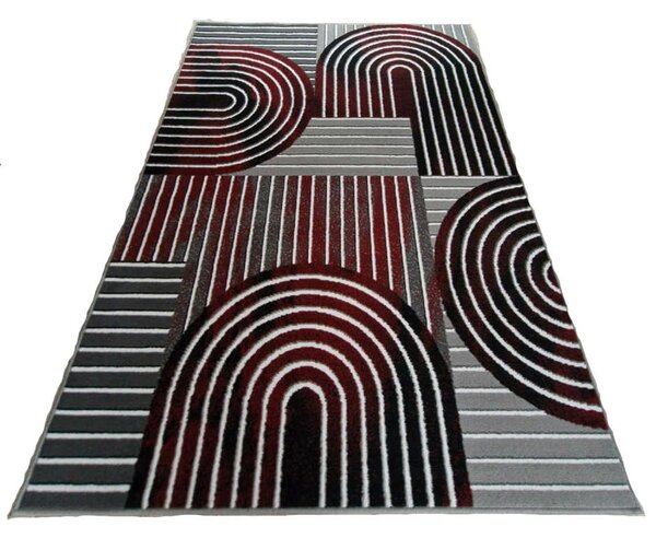 HU Šedo-červený geometrický obdélníkový koberec NEW IDEA 90141-0564 Rozměr: 50x80 cm