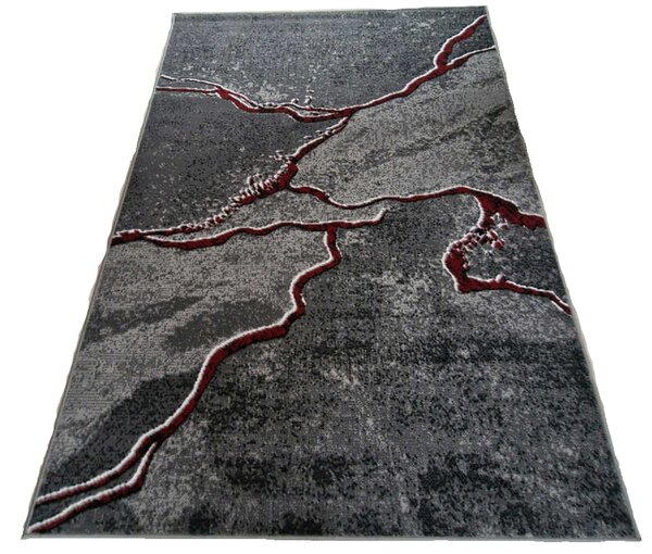 HU Šedý abstraktní obdélníkový koberec NEW IDEA 90321-0564 – imitace mramoru s červenými žilkami Rozměr: 50x80 cm