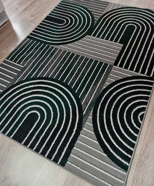 HU Šedozelený geometrický obdélníkový koberec NEW IDEA 90141-0574 Rozměr: 50x80 cm