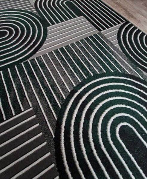 HU Šedozelený geometrický obdélníkový koberec NEW IDEA 90141-0574 Rozměr: 50x80 cm