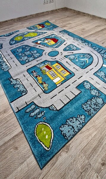HU Modrý dětský koberec Kids Cesta Ihrisko 304 Blue Rozměr: 60x100 cm