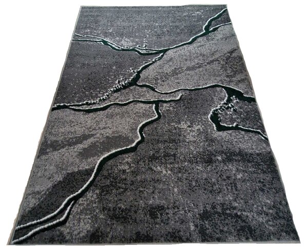 HU Šedý abstraktní obdélníkový koberec NEW IDEA 90321-0574 s imitací mramoru se zelenými žilkami Rozměr: 50x80 cm