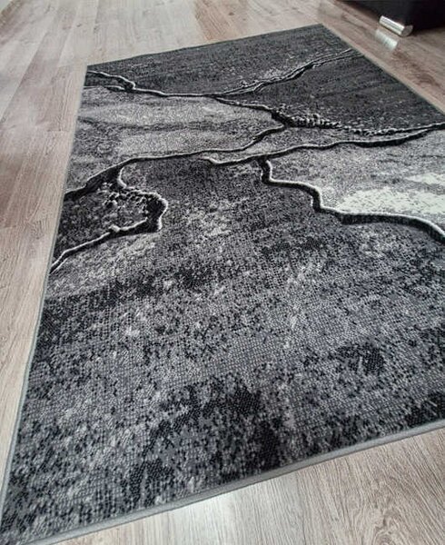 HU Šedý abstraktní obdélníkový koberec NEW IDEA 90321-0433 – imitace mramoru s černými žilkami Rozměr: 50x80 cm