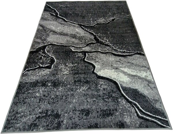 HU Šedý abstraktní obdélníkový koberec NEW IDEA 90321-0433 – imitace mramoru s černými žilkami Rozměr: 50x80 cm