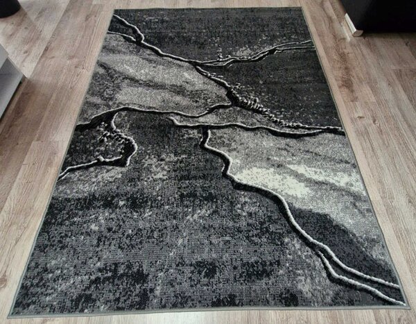 HU Šedý abstraktní obdélníkový koberec NEW IDEA 90321-0433 – imitace mramoru s černými žilkami Rozměr: 50x80 cm