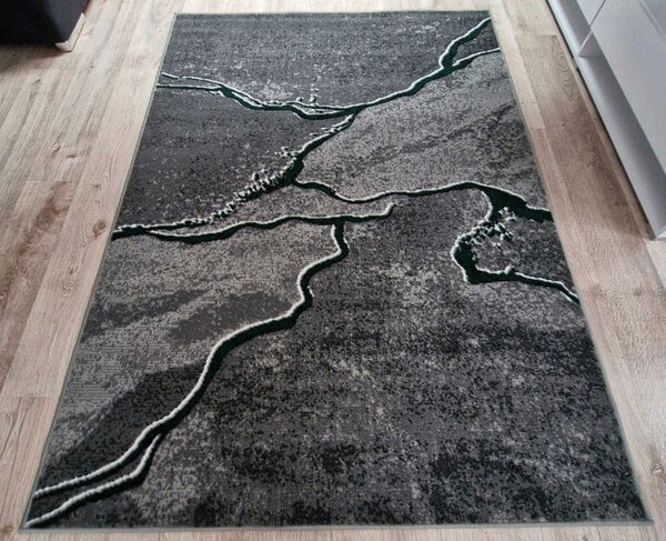 HU Šedý abstraktní obdélníkový koberec NEW IDEA 90321-0574 s imitací mramoru se zelenými žilkami Rozměr: 50x80 cm