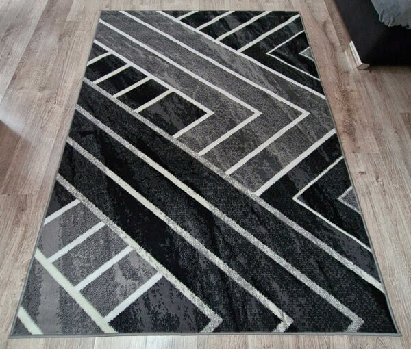HU Šedý geometrický obdélníkový koberec NEW IDEA 90301-0433 s bílými čarami Rozměr: 50x80 cm
