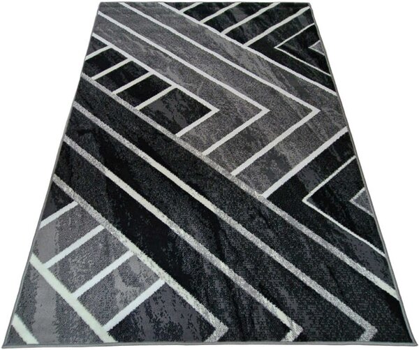HU Šedý geometrický obdélníkový koberec NEW IDEA 90301-0433 s bílými čarami Rozměr: 50x80 cm