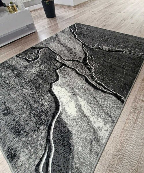 HU Šedý abstraktní obdélníkový koberec NEW IDEA 90321-0433 – imitace mramoru s černými žilkami Rozměr: 50x80 cm