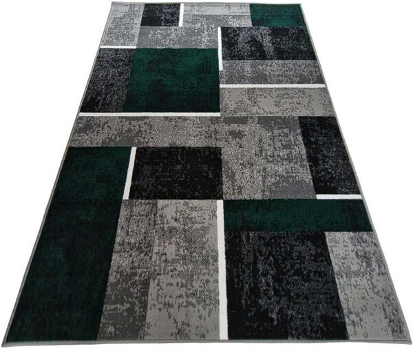 HU Šedo-zelený geometrický kostkovaný obdélníkový koberec NEW IDEA 90311-0574 Rozměr: 50x80 cm