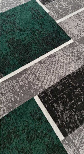 HU Šedo-zelený geometrický kostkovaný obdélníkový koberec NEW IDEA 90311-0574 Rozměr: 50x80 cm