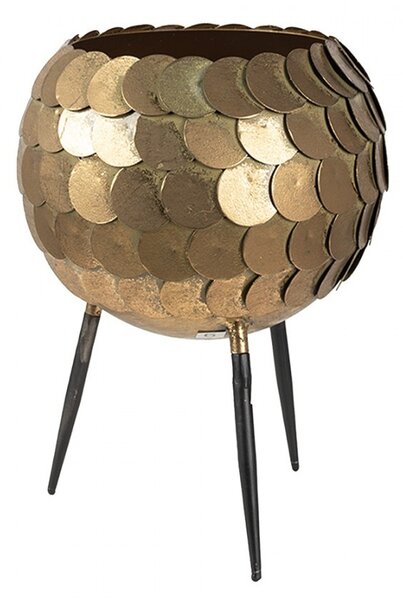 Zlatý antik kovový obal na květináč na nožkách - Ø 22*28 cm - Clayre & Eef