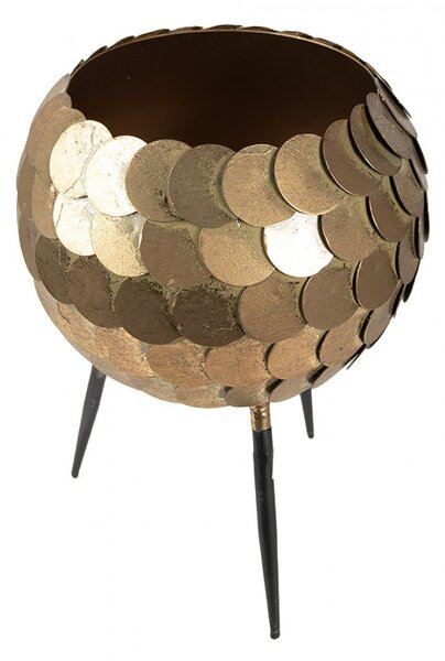 Zlatý antik kovový obal na květináč na nožkách - Ø 22*28 cm - Clayre & Eef
