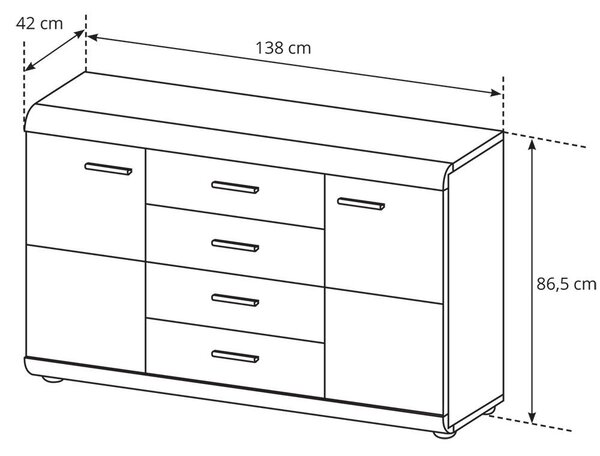 LINK s | komoda 2D4S | 140 cm | sonoma