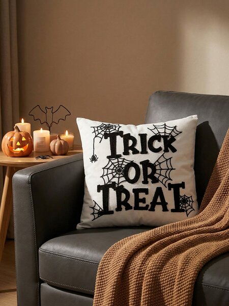 Sinsay - Halloweenský dekorativní povlak na polštář s nápisem a motivem pavučiny - bílá