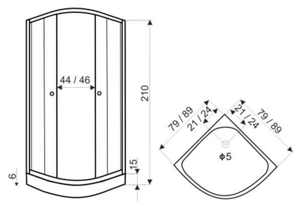 Novoterm Sprchový box čtvrtkruhový NV-Cessla 80 W, 80x80 bílý