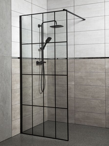 Novoterm Sprchová zástěna Walk-in NV-Techno 90, černá/transparent - bez vaničky
