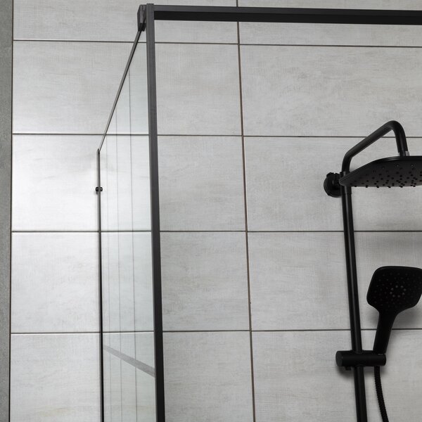 Novoterm Sprchová zástěna Walk-in NV-Techno 90, černá/transparent - bez vaničky