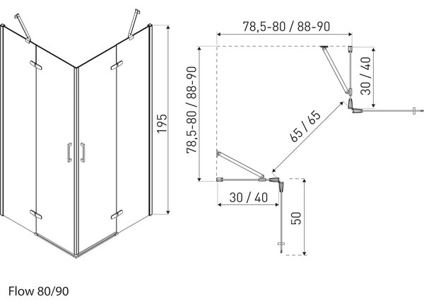 Novoterm Čtvercový sprchový kout NV-Flow 90x90 chrom/transparent - bez vaničky
