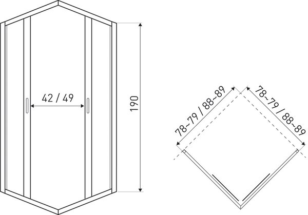 Novoterm Čtvercový sprchový kout NV-Tiara 90x90 černá/grafit - bez vaničky