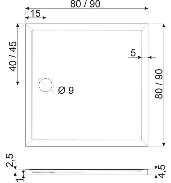 Novoterm Čtvercová akrylátová sprchová vanička NV-David 80x80 nízká, černá