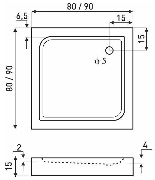 Novoterm Čtvercová akrylátová sprchová vanička NV-Victor 80x80 vysoká, bílá
