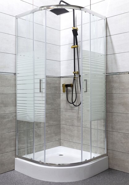 Novoterm Čtvrtkruhový sprchový kout NV-Madera 80x80 chrom/potisk - bez vaničky