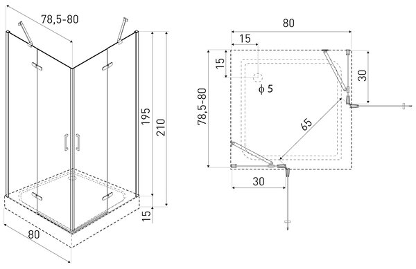 Novoterm Čtvercový sprchový kout NV-Flow 80x80 černá/transparent + vanička