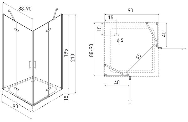 Novoterm Čtvercový sprchový kout NV-Flow 90x90 chrom/transparent + vanička
