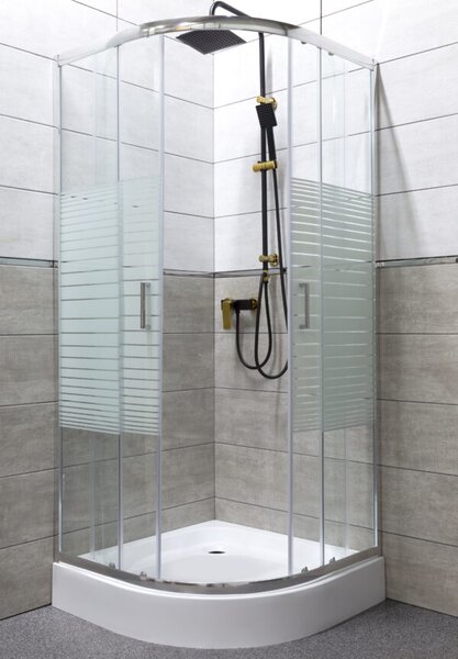 Novoterm Čtvrtkruhový sprchový kout NV-Madera 80x80 chrom/potisk + vanička