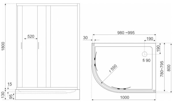 Novoterm Asymetrický sprchový kout NV-Madera 100x80 PRAVÝ chrom/potisk + vanička