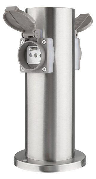 Solight zahradní sloupek IP44, nerez ocel, 2 zásuvky, válec, stříbrný PG10