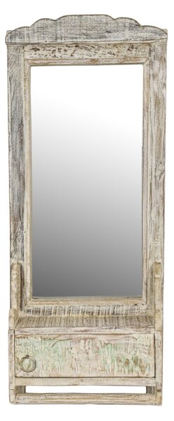 Zrcadlo s poličkou z teakového dřeva, 28x10x67cm (5F)
