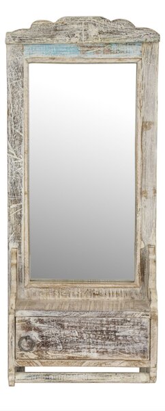 Zrcadlo s poličkou z teakového dřeva, 28x10x67cm (5A)