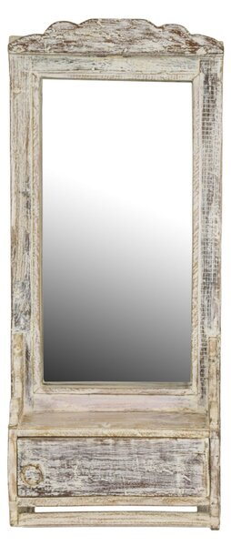 Zrcadlo s poličkou z teakového dřeva, 28x10x67cm (5C)