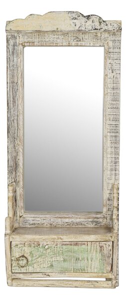 Zrcadlo s poličkou z teakového dřeva, 28x10x67cm (5D)