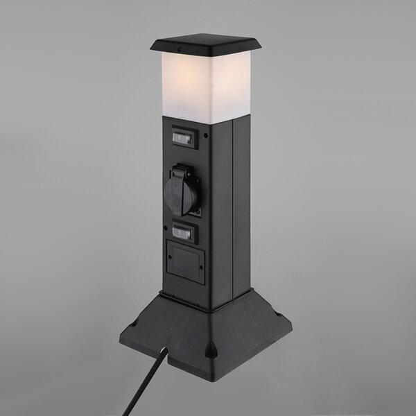 Solight zahradní sloupek IP44 s LED osvětlením, plast, 2 zásuvky, hranol, černý PG05