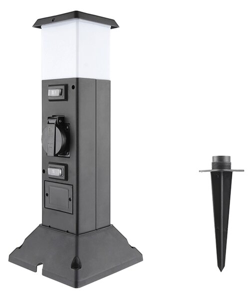 Solight zahradní sloupek IP44 s LED osvětlením, plast, 2 zásuvky, hranol, černý PG05
