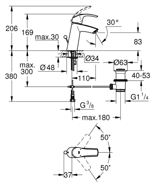 GROHE 23322001 - Umyvadlová baterie EUROSMART DN 15 lesklý chrom