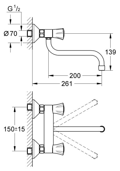GROHE 31187001 - Dřezová nástěnná baterie COSTA L 200 mm lesklý chrom
