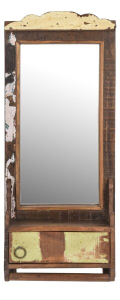 Zrcadlo s poličkou z teakového dřeva, 28x10x67cm (5H)