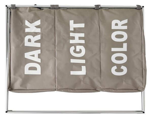 MSV látkový koš na prádlo DARK LIGHT COLOR, 3 přihrádky, šedo-hnědý, polyester, hliník