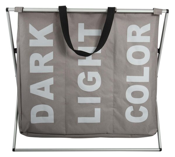 MSV látkový koš na prádlo DARK LIGHT COLOR, 3 přihrádky, šedo-hnědý, polyester, hliník