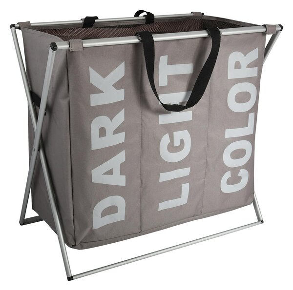 MSV látkový koš na prádlo DARK LIGHT COLOR, 3 přihrádky, šedo-hnědý, polyester, hliník