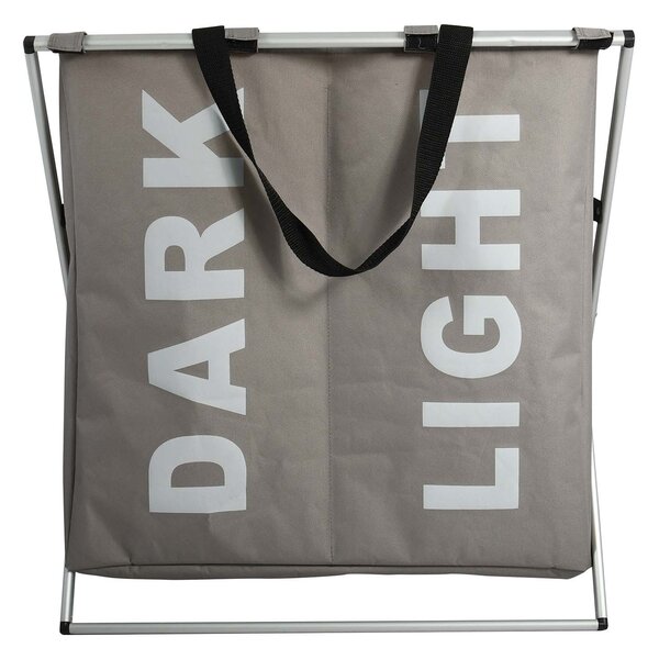 MSV látkový koš na prádlo DARK LIGHT, 2 přihrádky, šedo-hnědý, polyester, hliník