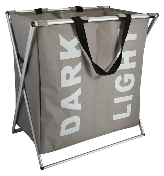 MSV látkový koš na prádlo DARK LIGHT, 2 přihrádky, šedo-hnědý, polyester, hliník