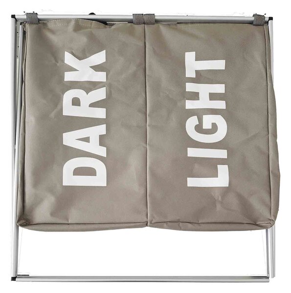 MSV látkový koš na prádlo DARK LIGHT, 2 přihrádky, šedo-hnědý, polyester, hliník