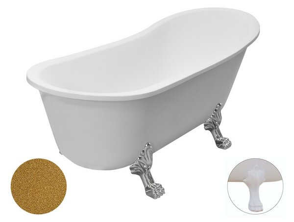 Besco Akrylátová volně stojící vana Olaya Glam Z 160x68 bez přepadu Typ a barva výpustě: bez odpadového sifonu, Barva podpěrných nožek: Zlatá