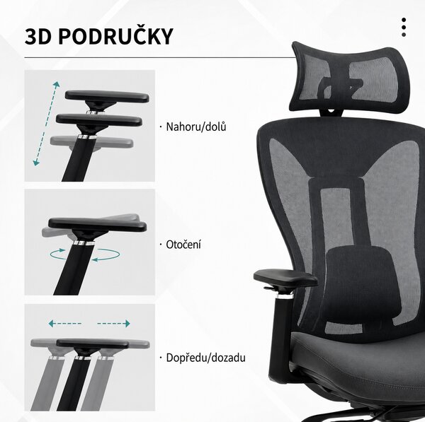 Kancelářská židle výškově nastavitelná s opěrkou hlavy, šedá 921-662V80GY