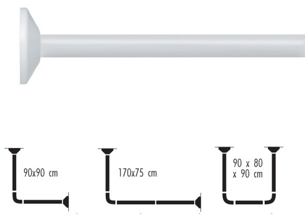 Spirella tyč na sprchové závěsy MAGIC Universal, rohová,3 varianty, bílá, hliník,75-170 cm